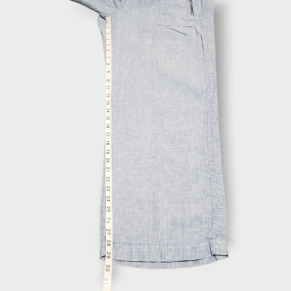 Athleta Cabo Linen Wide Leg Pant Chambray Blue Size 14 Elastic Waist Drawstring - Picture 9 of 11